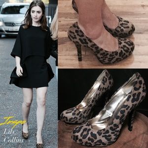 Leopard Print Round Toe Platform Heels